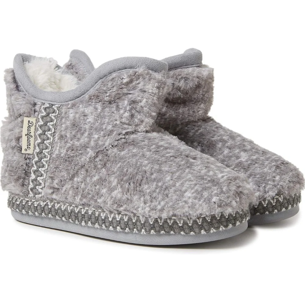 Dearfoams grey gray faux fur bootie slippers Big Kid 4-5